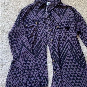 100% polyester purple and black shirt